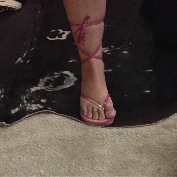 Pink Tie Up Sandals Size 7 - Picture 6 of 8